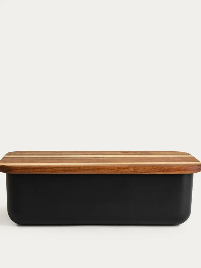 Chlebak NORIS z akacjową pokrywą z funkcją deski do krojenia czarny 40x24x13cm