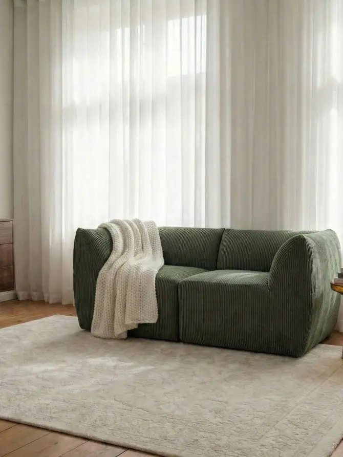 Sofa modułowa SVELA 2-osobowa oliwkowa piankowa sztruksowa 161x80x60,5 cm