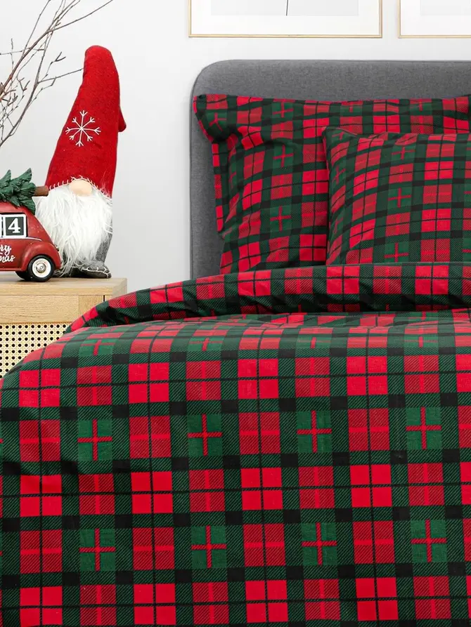 Pościel EC TARTAN bawełniana w kratę 220x200 + 2*70x80 cm