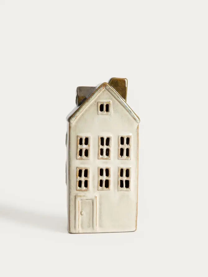 Dekoracja LED VILLAGE kamienica szeroka szara 14,3x9,1x18,1 cm