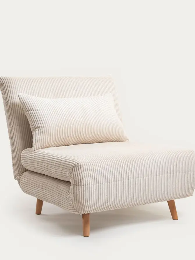Sofa SOLACE 1-osobowa, z funkcją spania sztruksowa ecru 83x91x84 cm