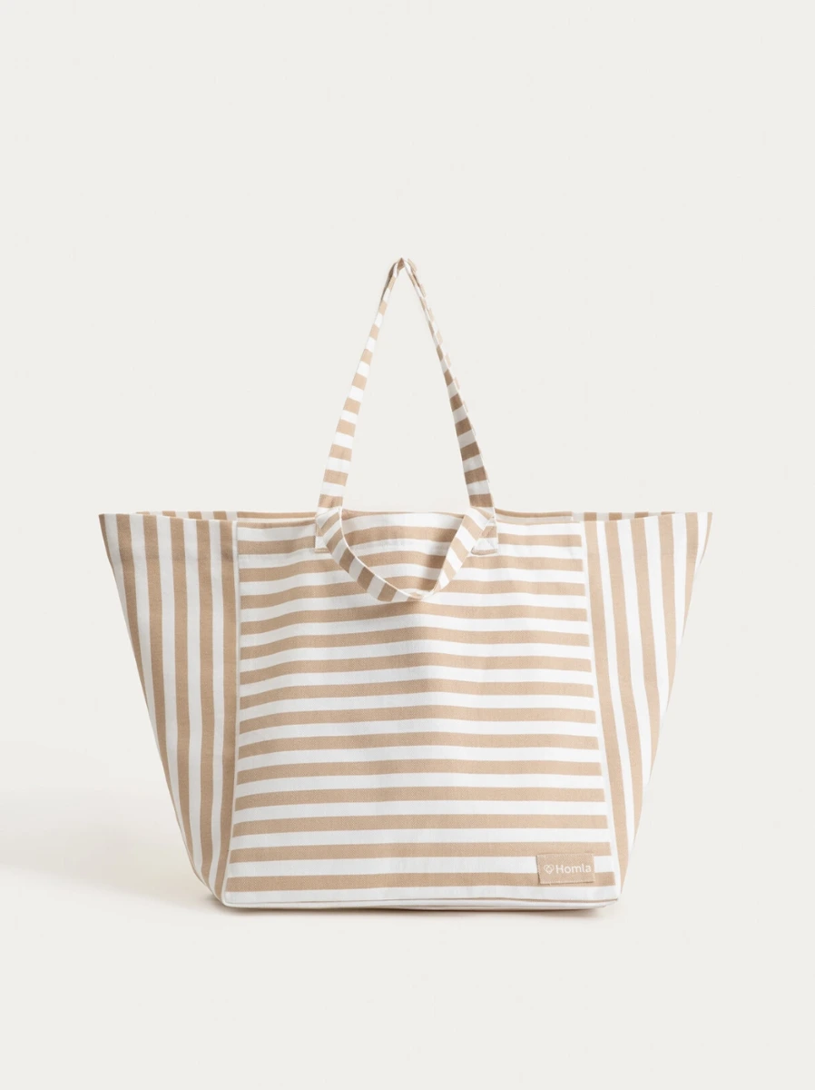 Homla Torba plazowa tavi bawelniana w bezowe paski 40x42x30cm